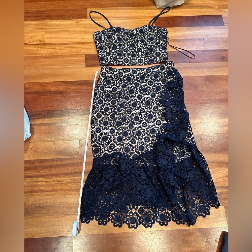 JOA navy crocheted two piece set.